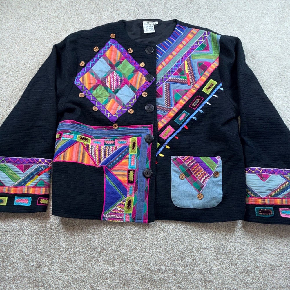 Parsley & Sage Mixed Media Art to Wear Wearable Art Patchwork Embroidery Jacket‎
